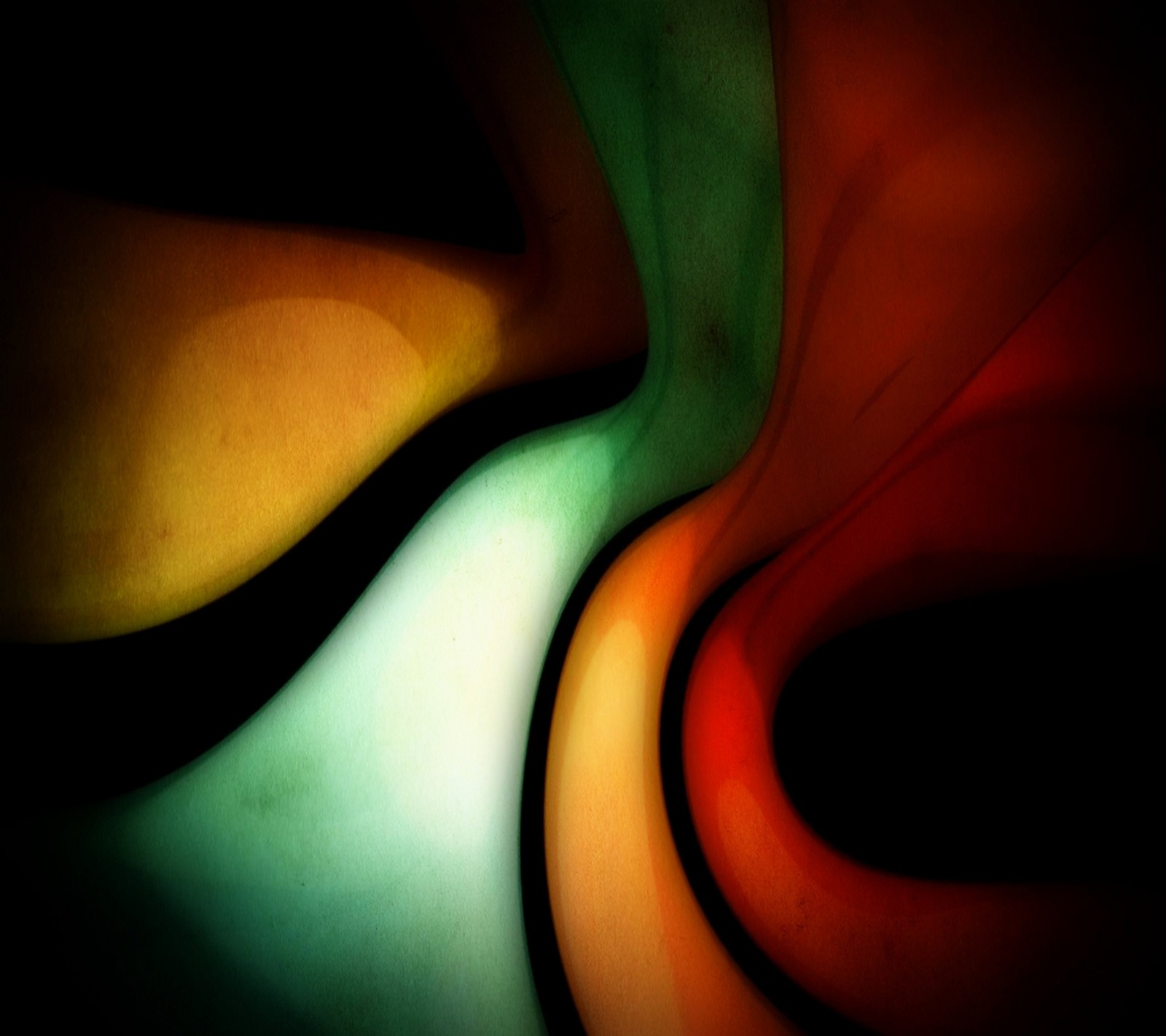 There is a colorful abstract photograph of a curved object (abstract, android)