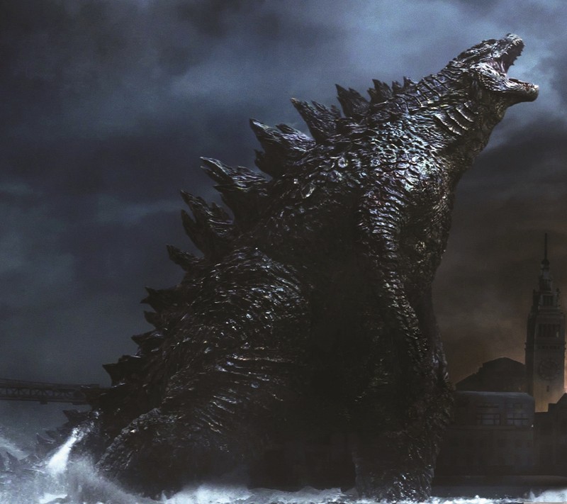 Годзилла поднимается над городом годзиллы (годзилла, godzilla)