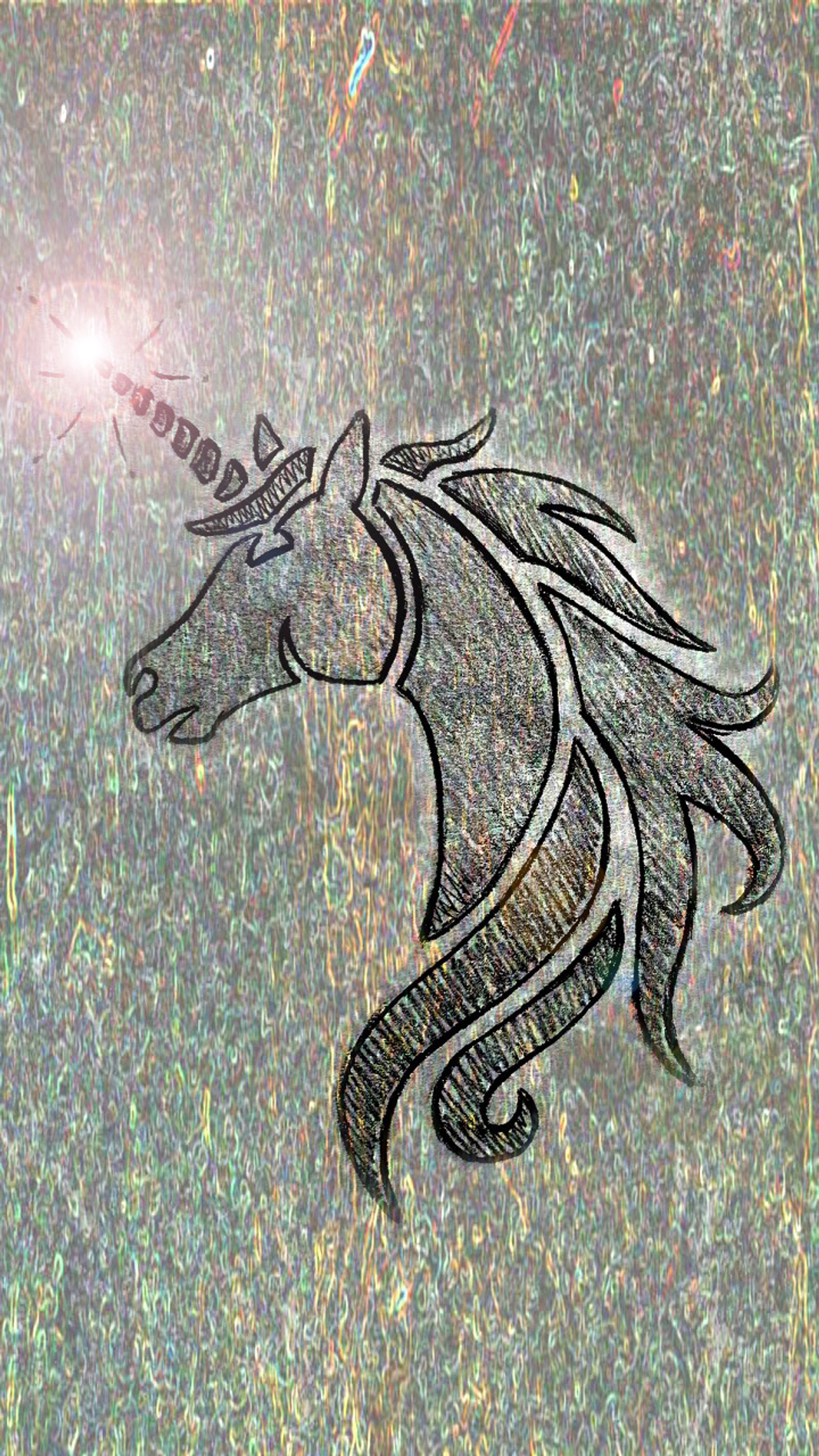 Cavalo árabe com uma coroa na cabeça e uma estrela acima (arte, legal, designs, desenhado, fantasia)