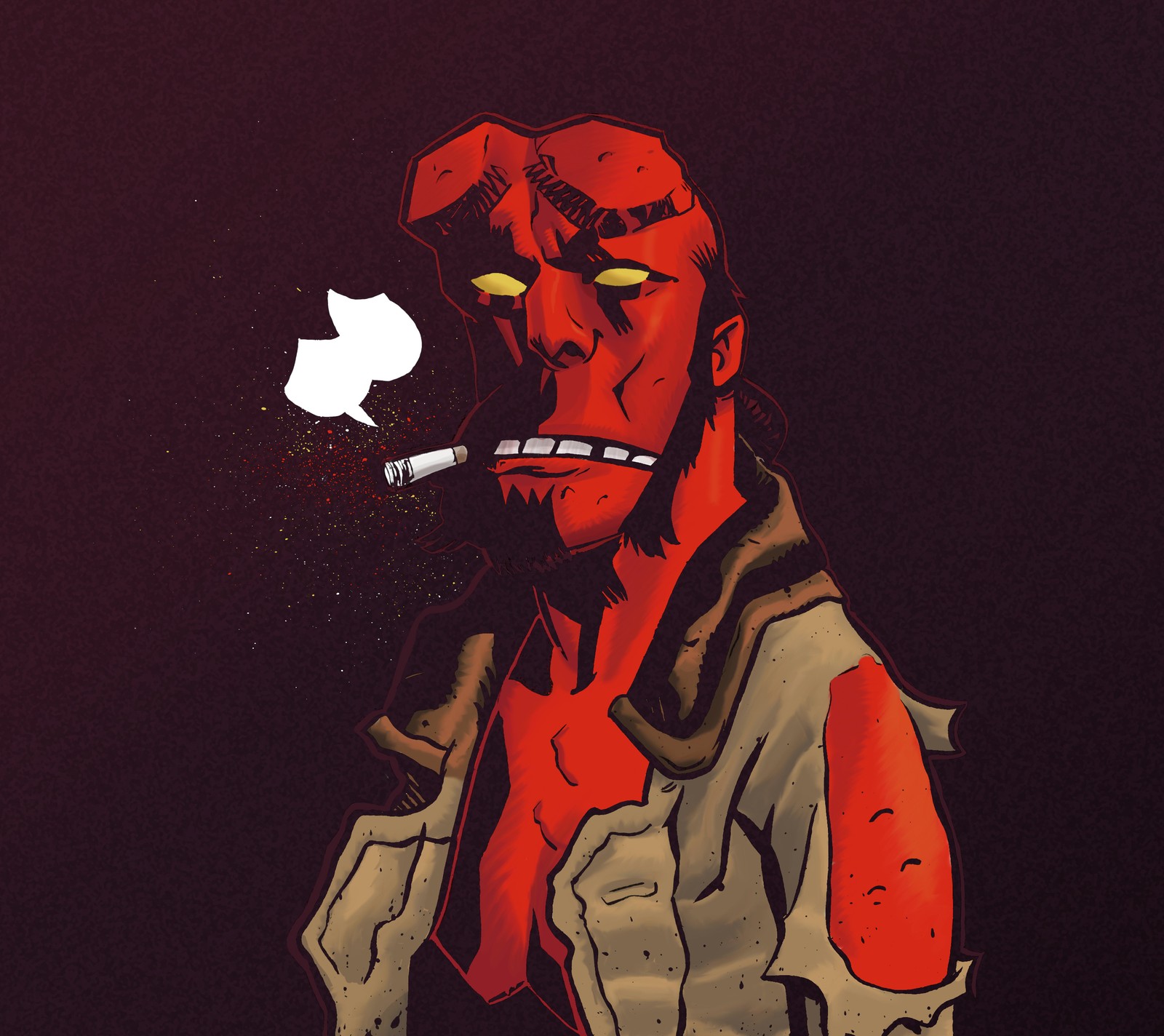 Hay un hombre con un cigarrillo en la boca y un pájaro en la boca (bprd, hellboy)