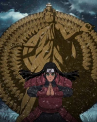 Hashirama Senju: O Primeiro Hokage em uma paisagem nevada, com uma estátua gigante ao fundo