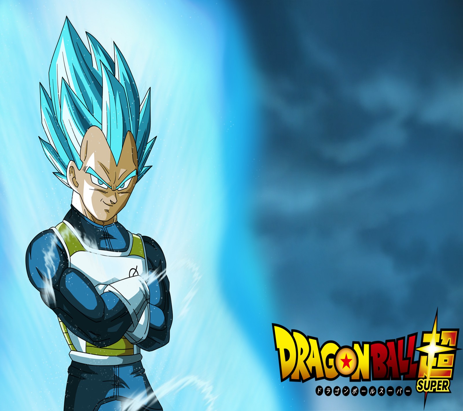 Una imagen de dibujos animados de un joven vegeta con un fondo azul (dbs, dragon ball super, vegeta)