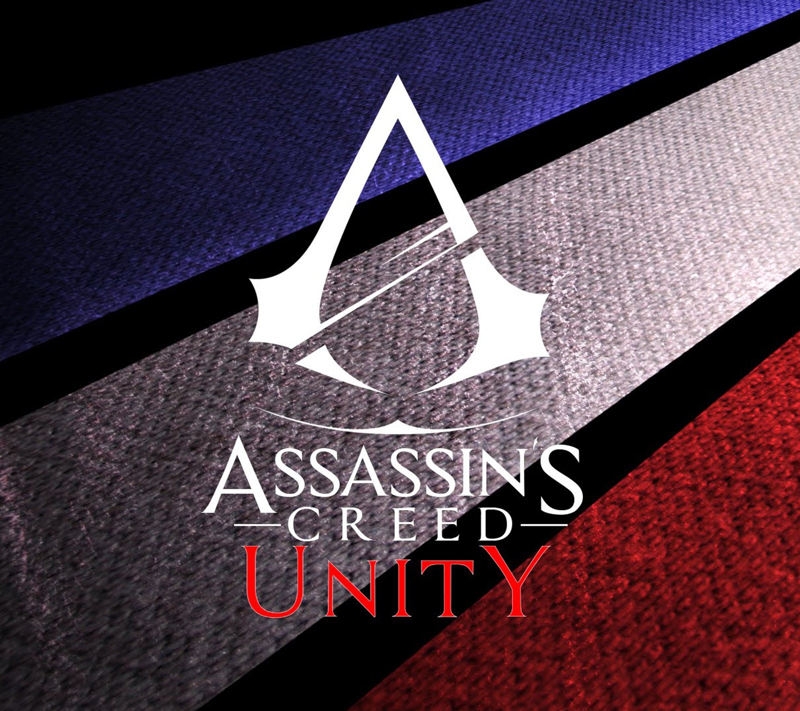 Assassin creed unity logo on a red, white and blue background (assassins creed, flag, french, logo, unity)