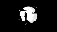 couple, amoled, silhouette, moon, black background wallpaper