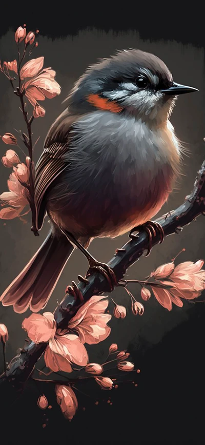 Songbird Perched Among Blossoms