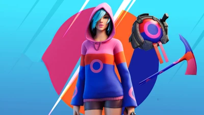 Iris de Fortnite : Esthétique de gamer colorée avec pioche et bouclier