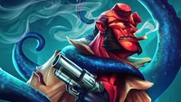 Hellboy: Der rauchende Superheld mit einem Revolver und Tentakeln