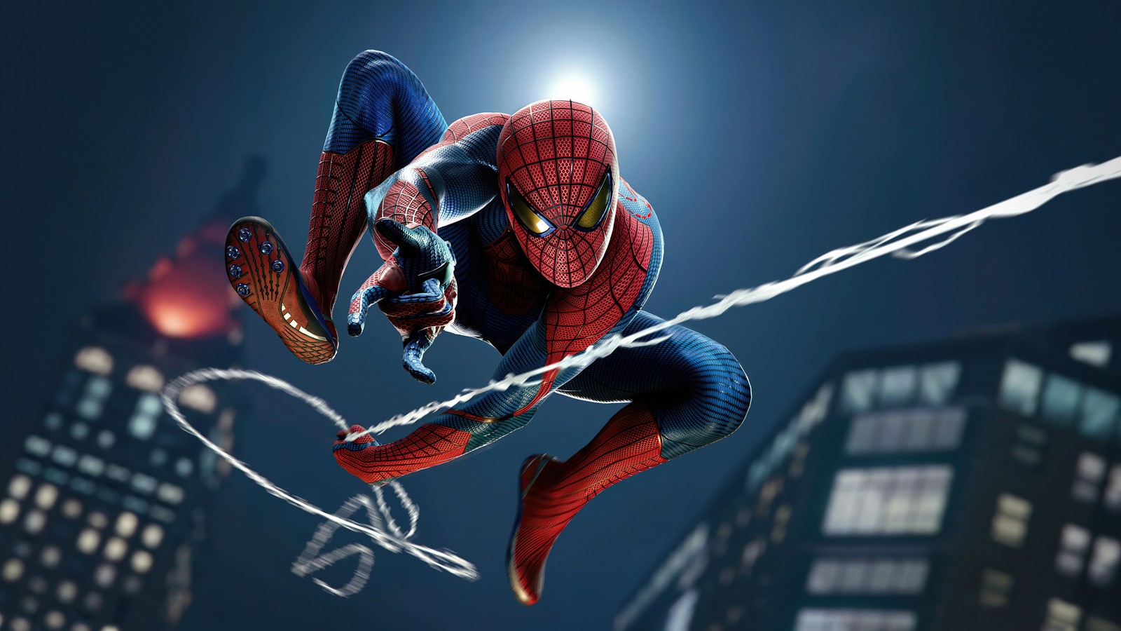 L'homme araignée dans la ville la nuit (spider man remastered, marvels spider man, playstation, jeu vidéo, spider man)