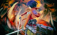 mikasa ackerman, attack on titan, anime, illustration, kunst