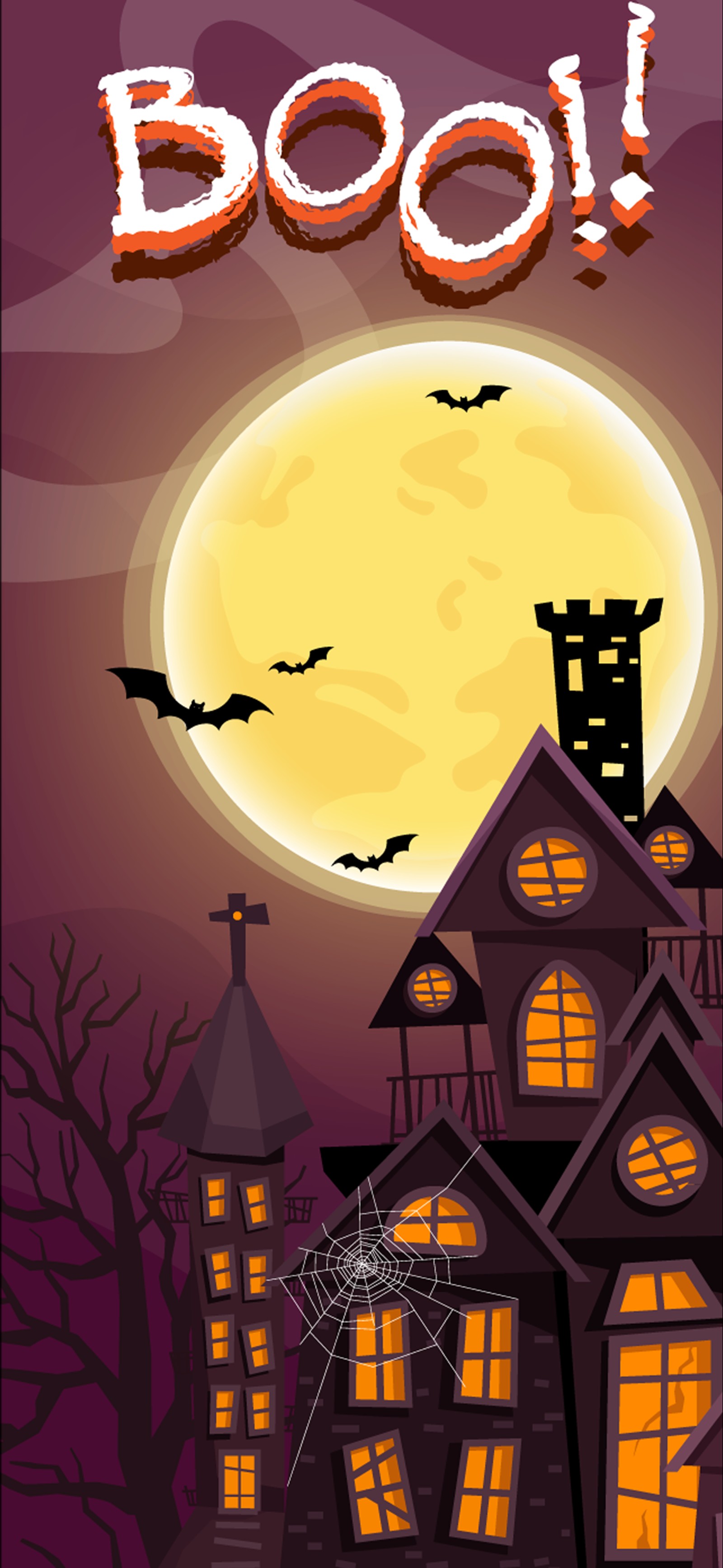 Un gros plan d'une affiche d'halloween avec une pleine lune en arrière-plan (halloween, orange, affiche, illustration, design)