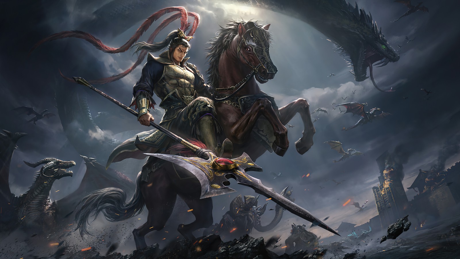 Descargar fondo de pantalla tres reinos, three kingdoms, guerreros, dragón, arte