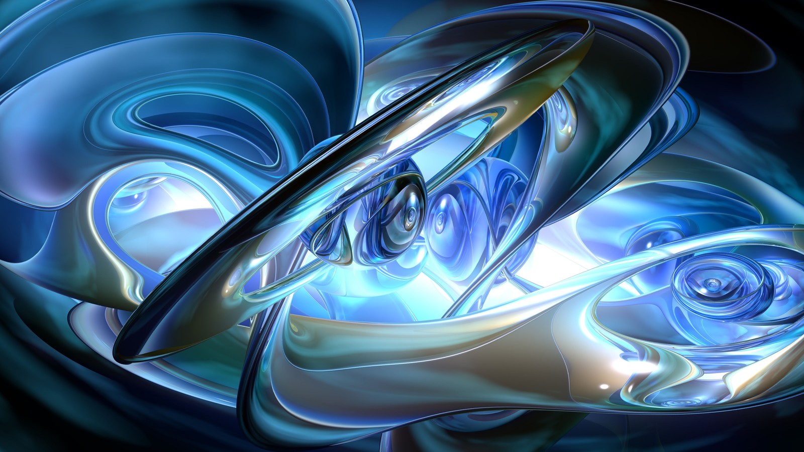 Abstract blue and gold swirls with a curved design (fractal art, art, graphics, blue, electric blue)