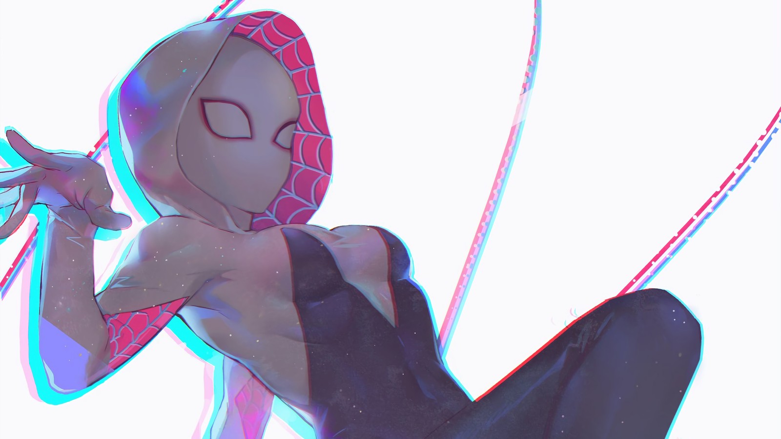 Человек-паук в черном костюме с красной и синей маской (гвен паук, spider gwen, комиксы, marvel comics)