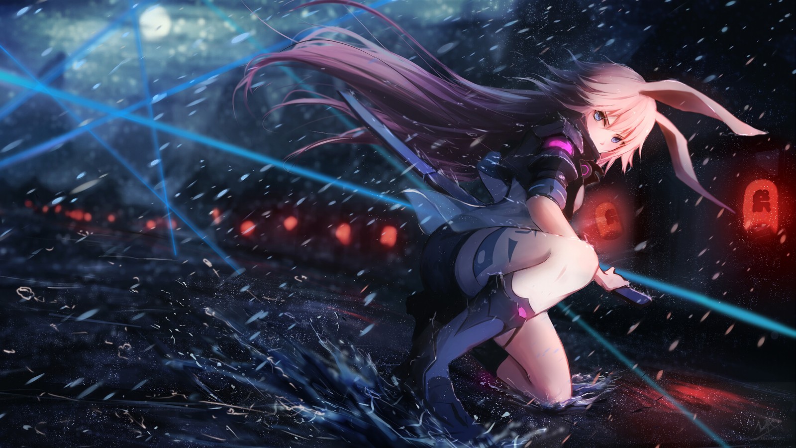 Une fille en jupe courte se tient dans la neige (filles danime, anime, cheveux roses, yae sakura, honkai impact 3rd)