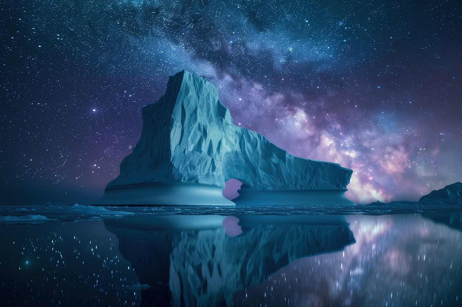 Um grande iceberg com um céu estrelado ao fundo (frozen, iceberg, noite, patagônia, patagonia)