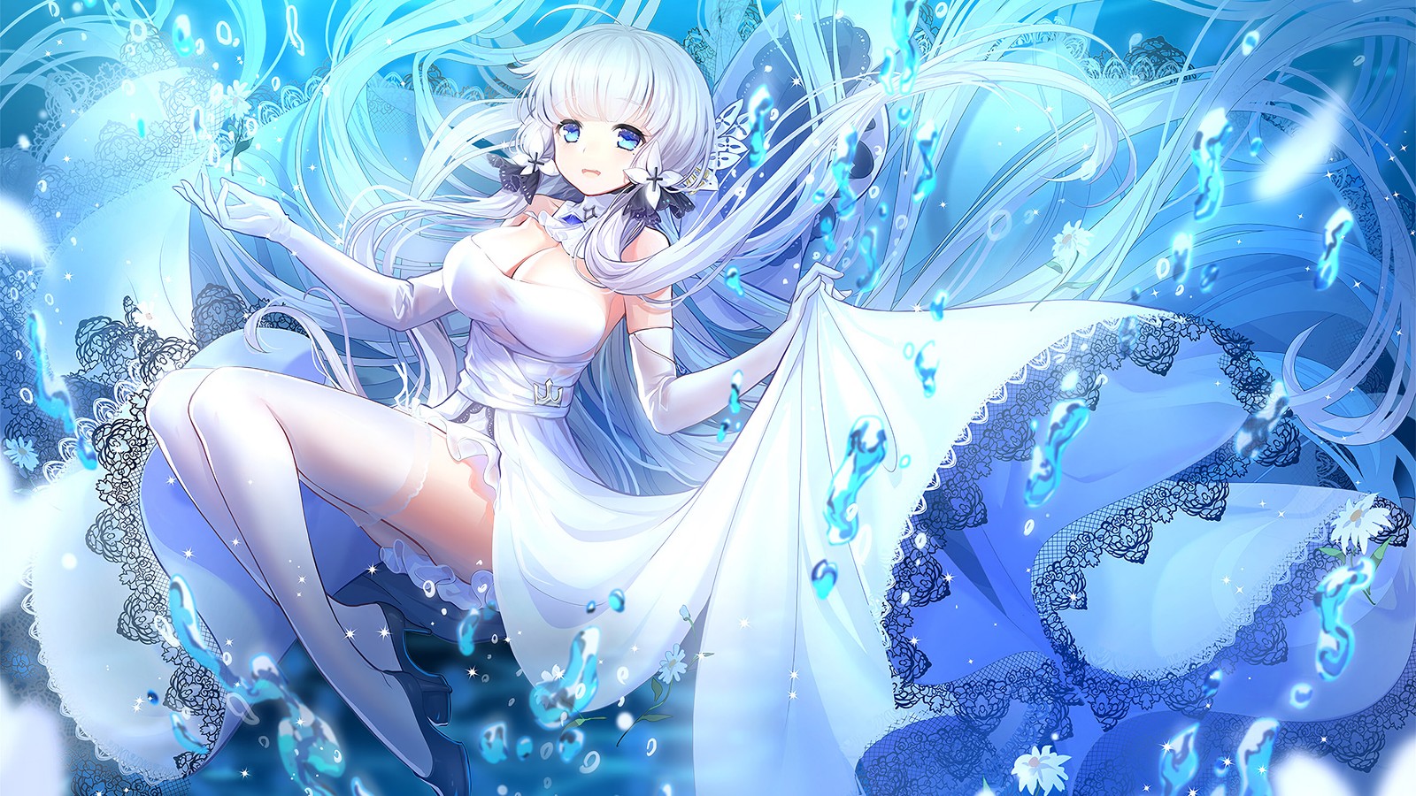 Anime, menina anime, neve, cabelo branco como a neve, neve, flocos de neve, queda de neve (meninas de anime, azur lane, jogo de vídeo, ilustre, anime)