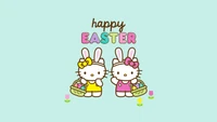 happy easter, cute hello kitties, pastel background, 5k, hello kitty background wallpaper