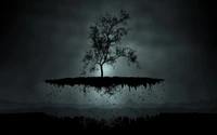 Solitary Tree in a Dark Monochrome Landscape