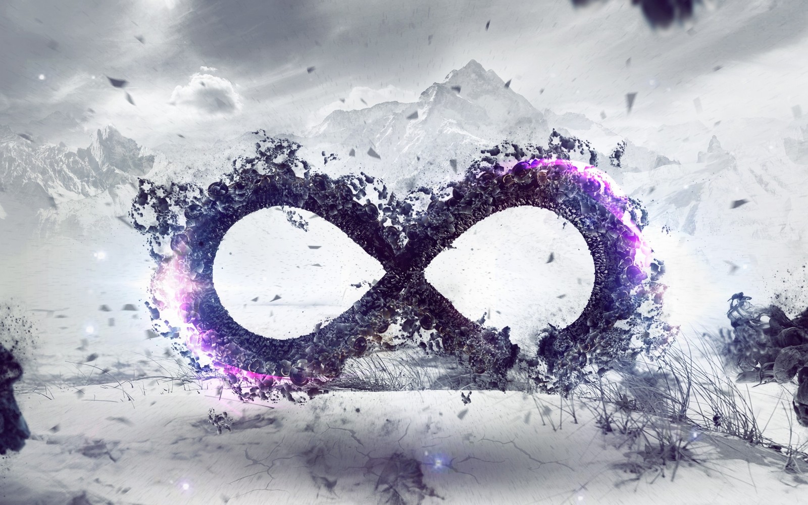 Arafed image of a couple of people standing in the snow (infinity, purple, violet, graphic design, eye)