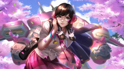 dva, школьница, очки, overwatch, видеоигра