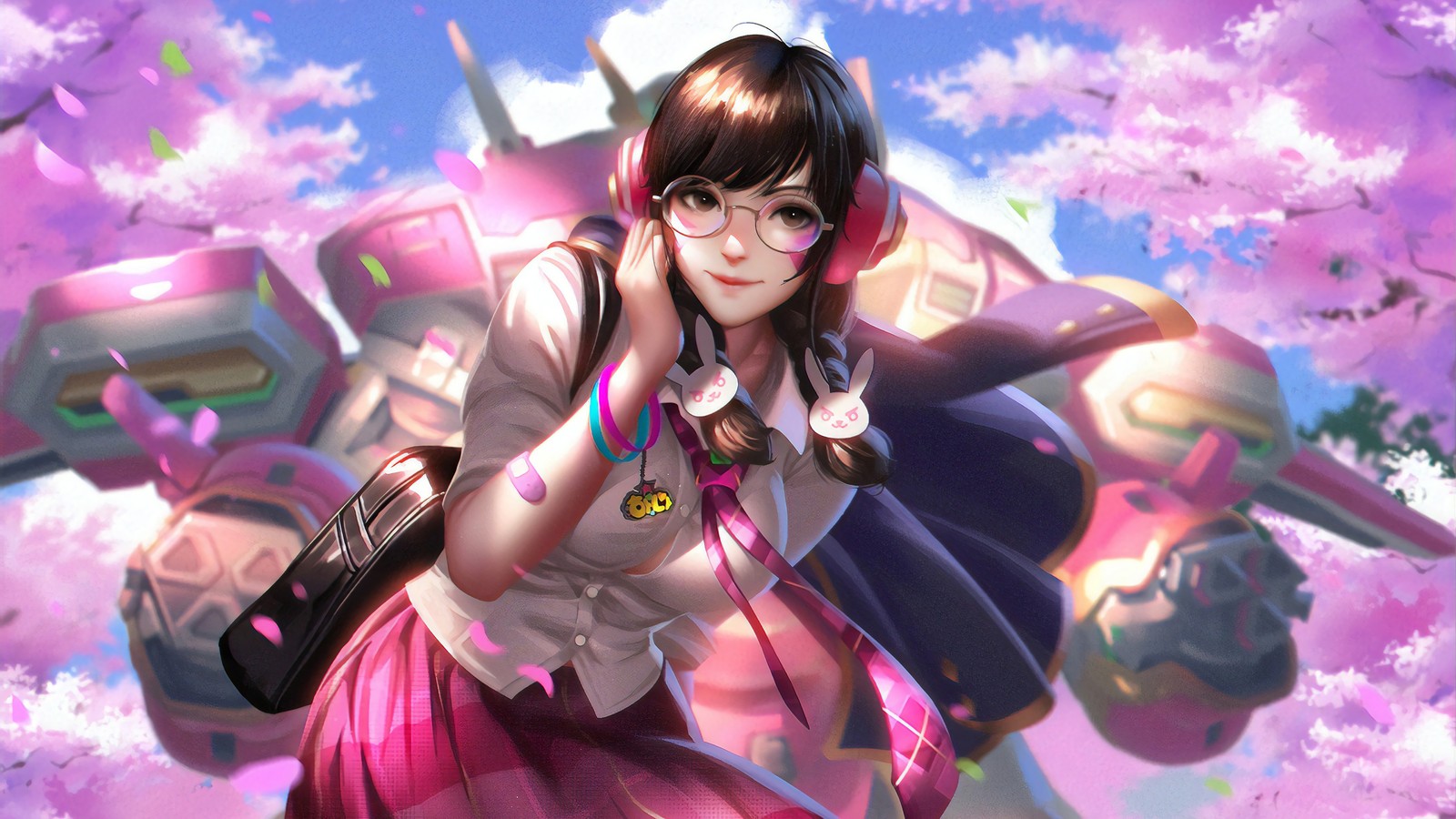 Lade dva, schülerin, brille, overwatch, videospiel Hintergrund herunter