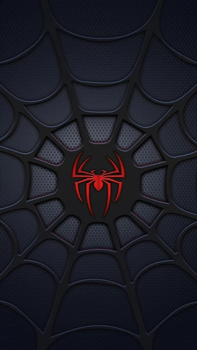 Stylized Spider-Man Logo on a Web Background