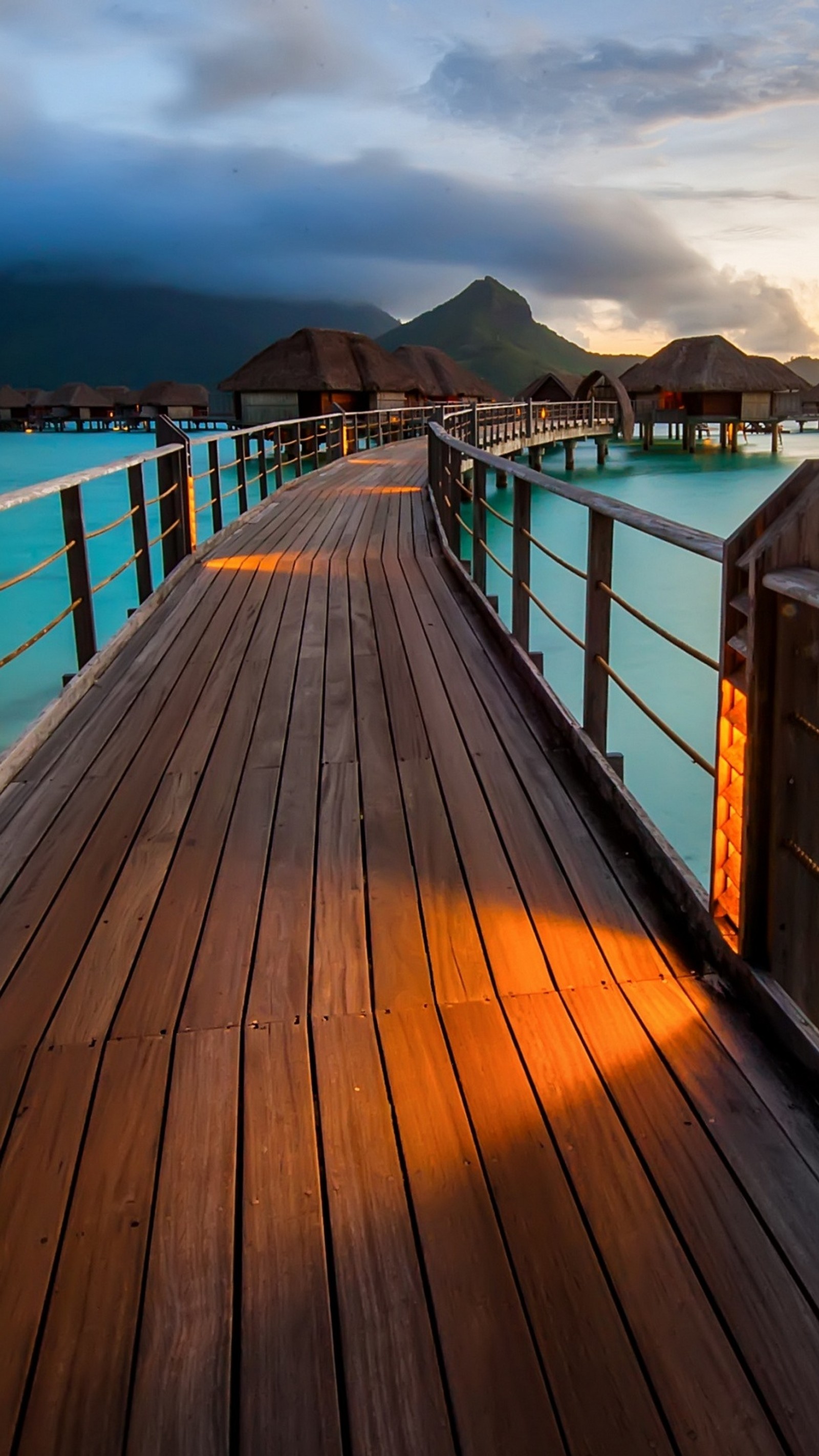 bora, evening, resort, walkway, water Download Wallpaper