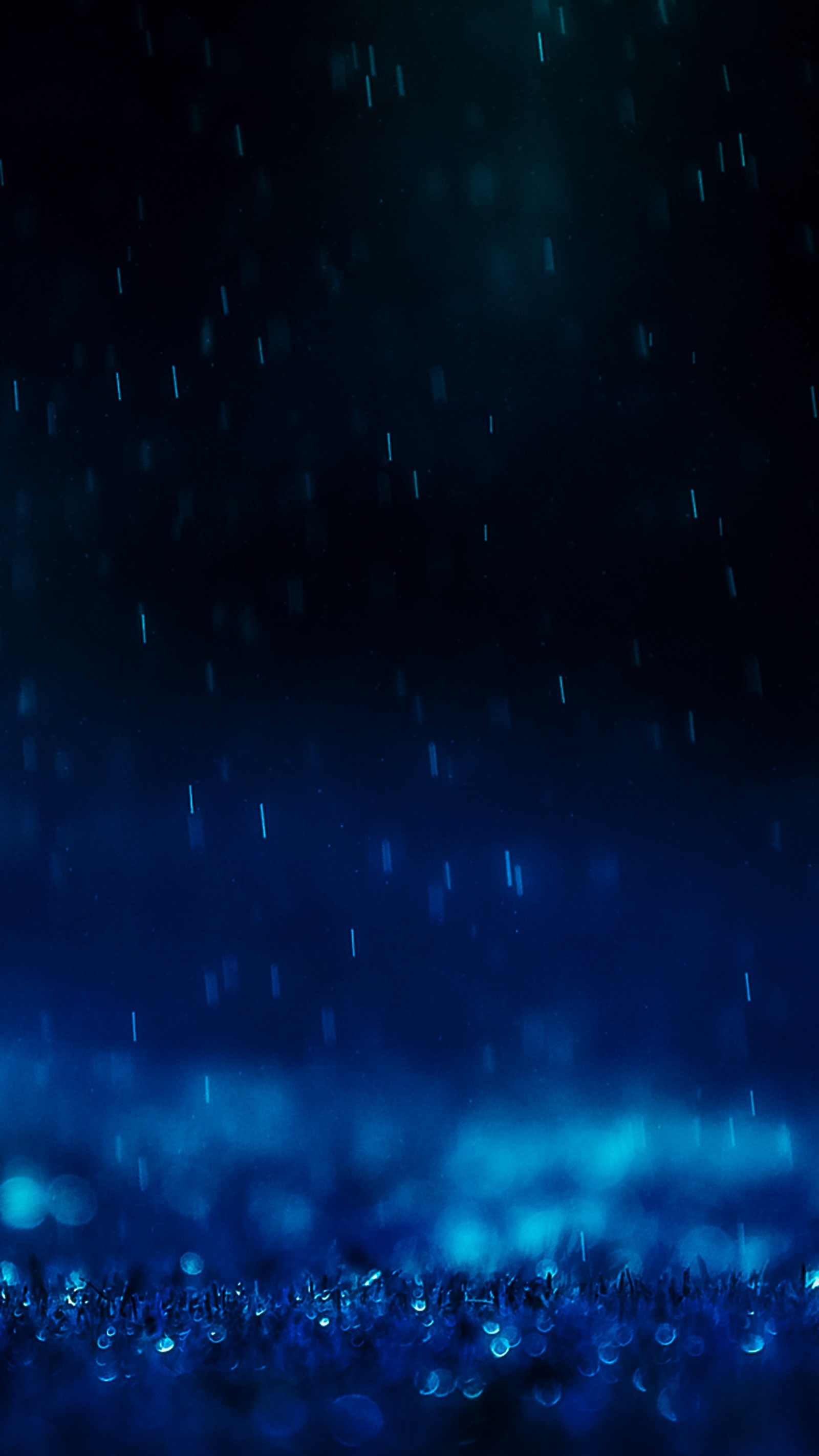 There is a blue background with a raindrop and a small white bird (blue, rain)