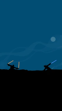 Epic Battle of Jedi Under a Starry Sky