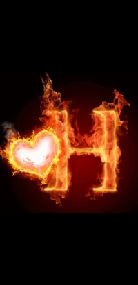 Fiery Letter H with Heart