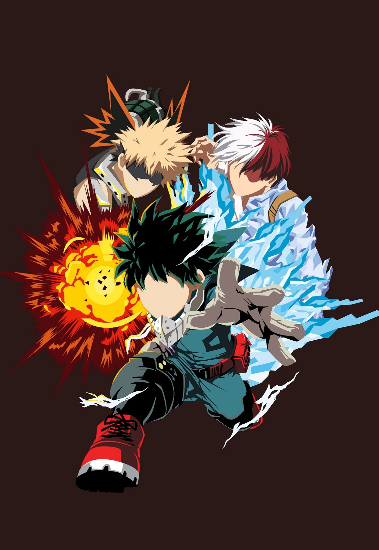 Anime-hintergründe mit zwei verschiedenen charakteren, die kämpfen (bakugo, bnha, boku no, deku, my hero academia)