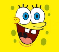 SpongeBob SquarePants alegre contra um fundo amarelo brilhante