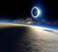 Vue spectaculaire d'une éclipse solaire depuis l'espace