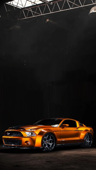 américain, ford, mustang, orange, ajustement