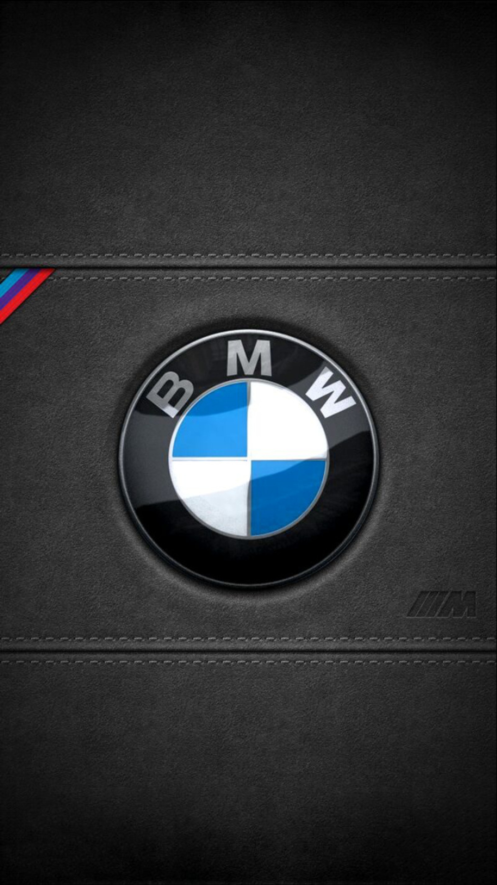 Bmw logo on a black leather background (bmw, logo)