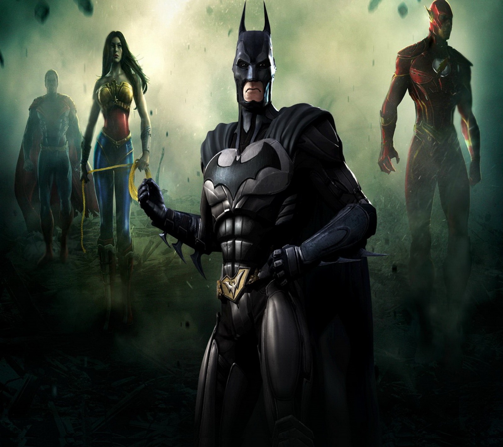 Batman and the justice league are standing in a row (batman, dc comics heroes)