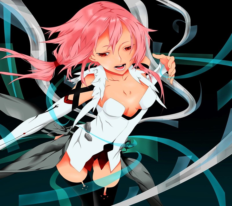 Anime girl with pink hair and white shirt and black boots (kq, vd)