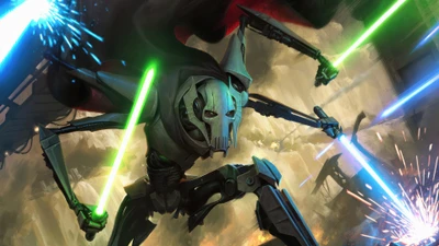 star wars, sci fi, movie, general grievous, lightsaber