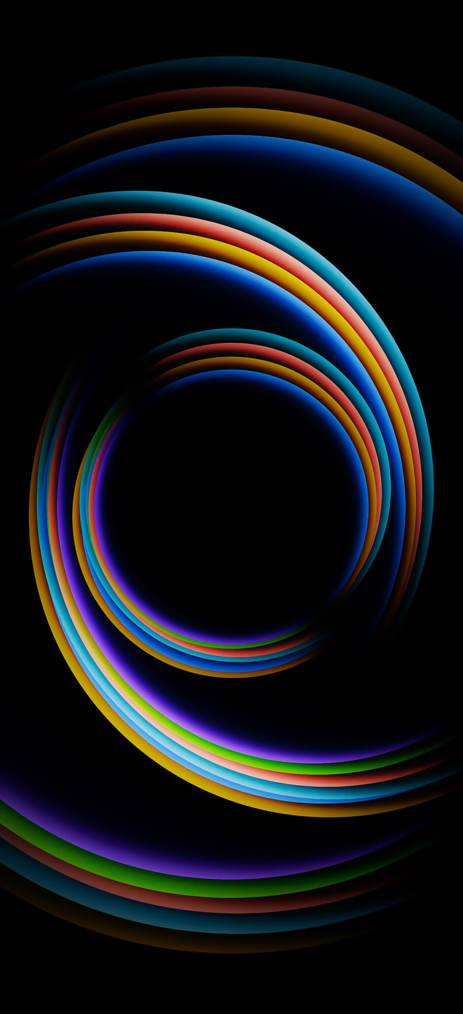 Gros plan d'un tourbillon de lumière coloré sur fond noir (ios, coloré, lumière, azur, violet)