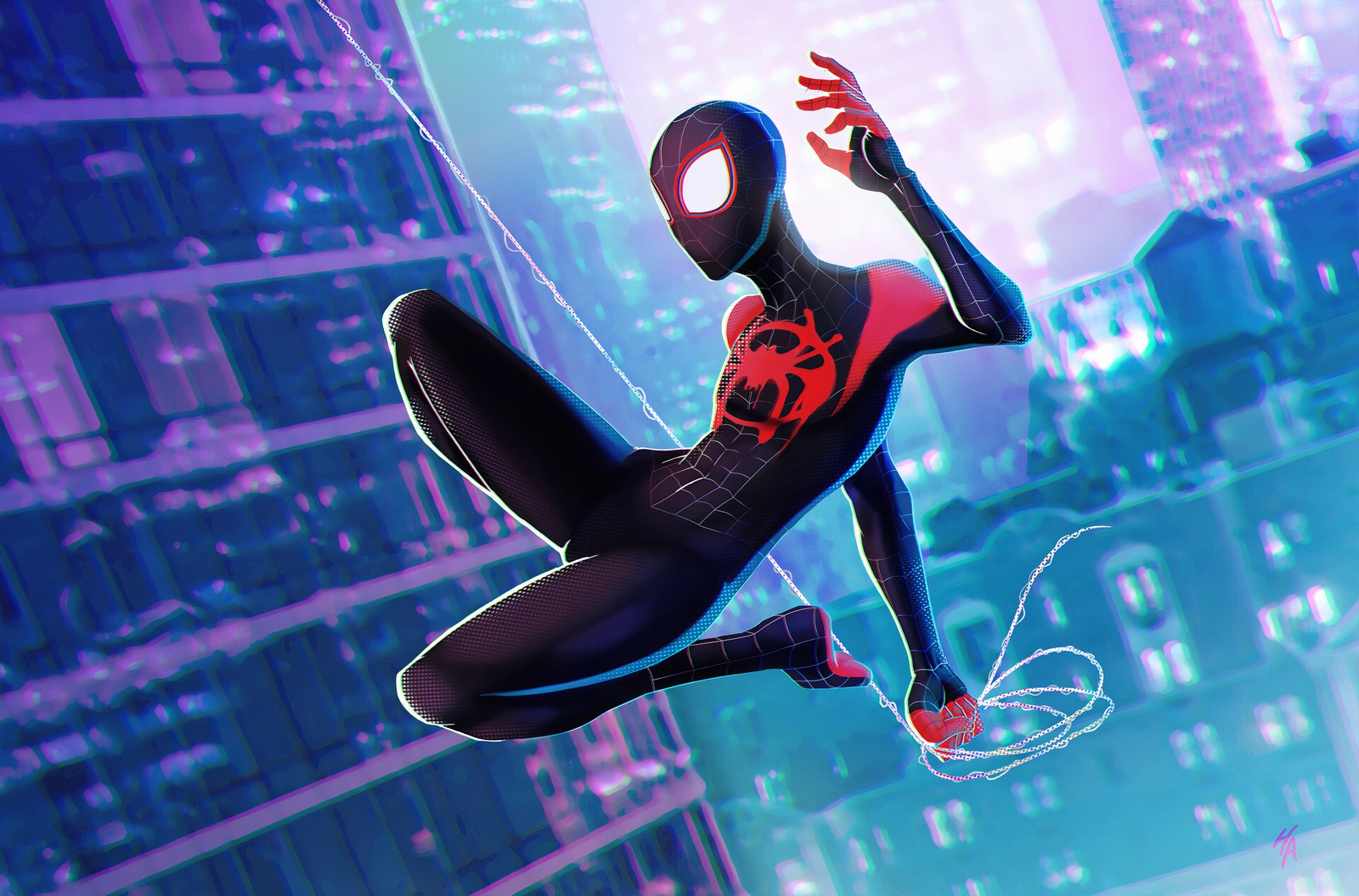 Spider-man : dans le spider-verse, dans une ville (miles morales, spider man, art, conception graphique, super héros)