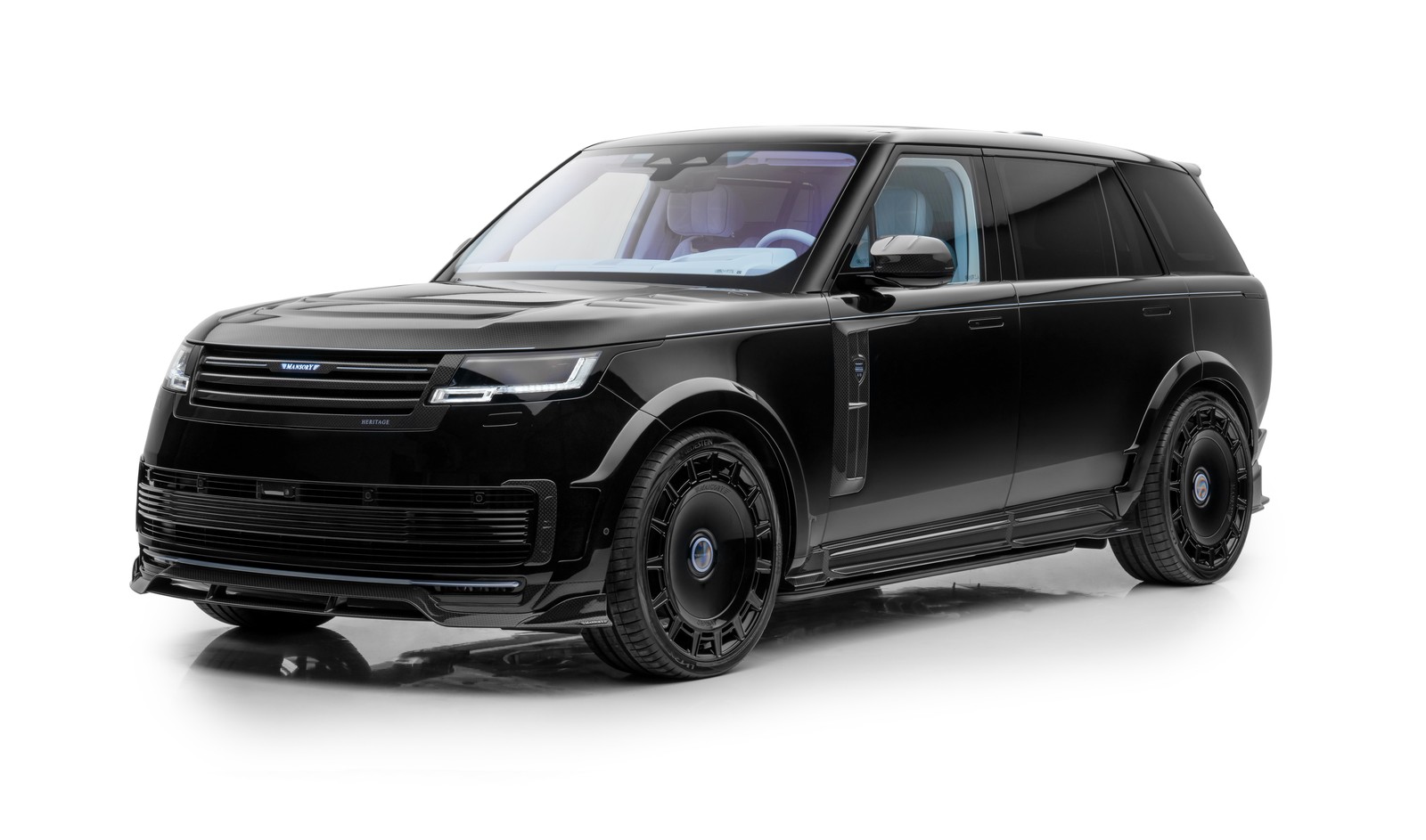 Un suv negro con techo negro y ruedas negras (range rover sv, 8k, 5k, mansory, coches)