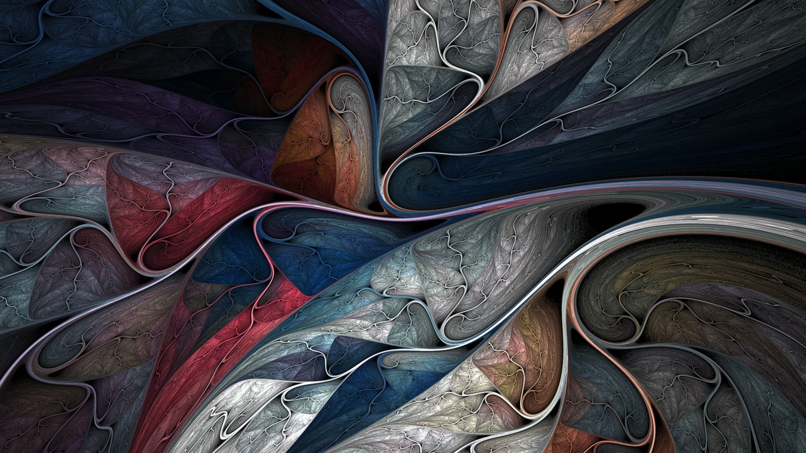 Abstract painting of a swirly design with a red, blue, and black background (fractal, fractal art, abstract art, brown, art paint)