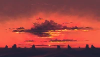 sunset, landscape, scenery, clouds, digital art wallpaper