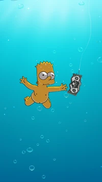 Bart Simpson animé tendant la main vers de l'argent sous l'eau