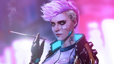 Femme Fatale futurista: un ícono cyberpunk con tonos neón y una presencia humeante