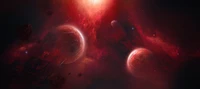 Armonía Celestial Roja: Un Impactante Paisaje Cósmico