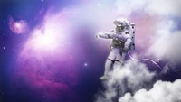 Astronaut Floating Through a Colorful Nebula in Space