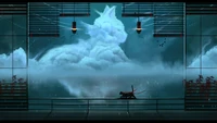 cat, nubes, noche, escenario, arte digital