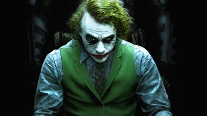 Джокер в зеленом жилете и галстуке сидя (джокер, joker, dc comics, комиксы)