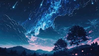 night, sky, stars, clouds, scenery wallpaper